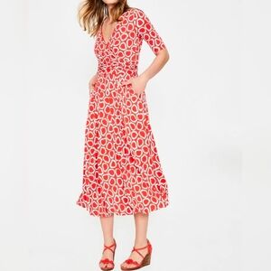 NWOT BODEN Kassidy Jersey Dress  Red Patterned Midi Dress Sz 10